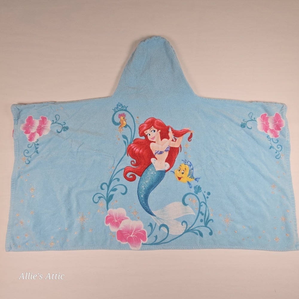 Little MermaidPrincess Ariel Flounder Poncho Hooded Beach Towel Disney Girls 2-4